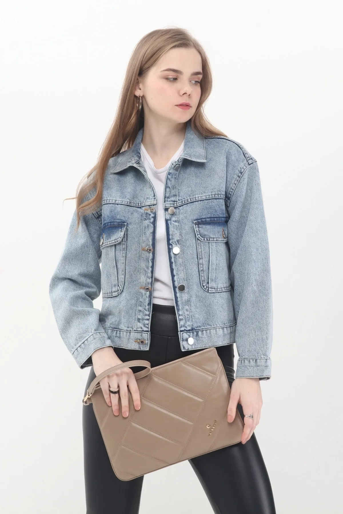 CACHAREL KADIN CLUTCH ÇANTA-C-069-AÇIK VİZON 