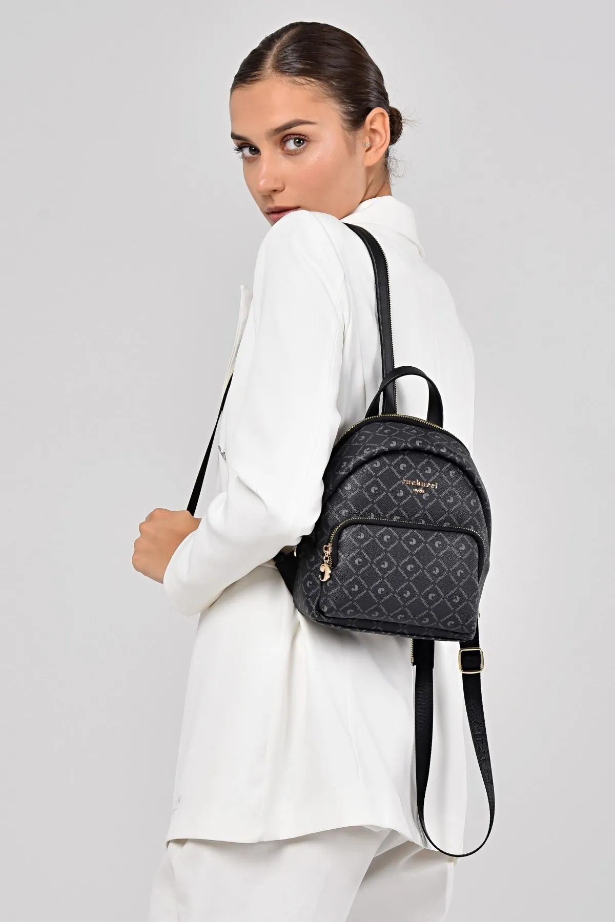 CACHAREL KADIN DESENLİ SIRT ÇANTASI C-051-SİYAH 