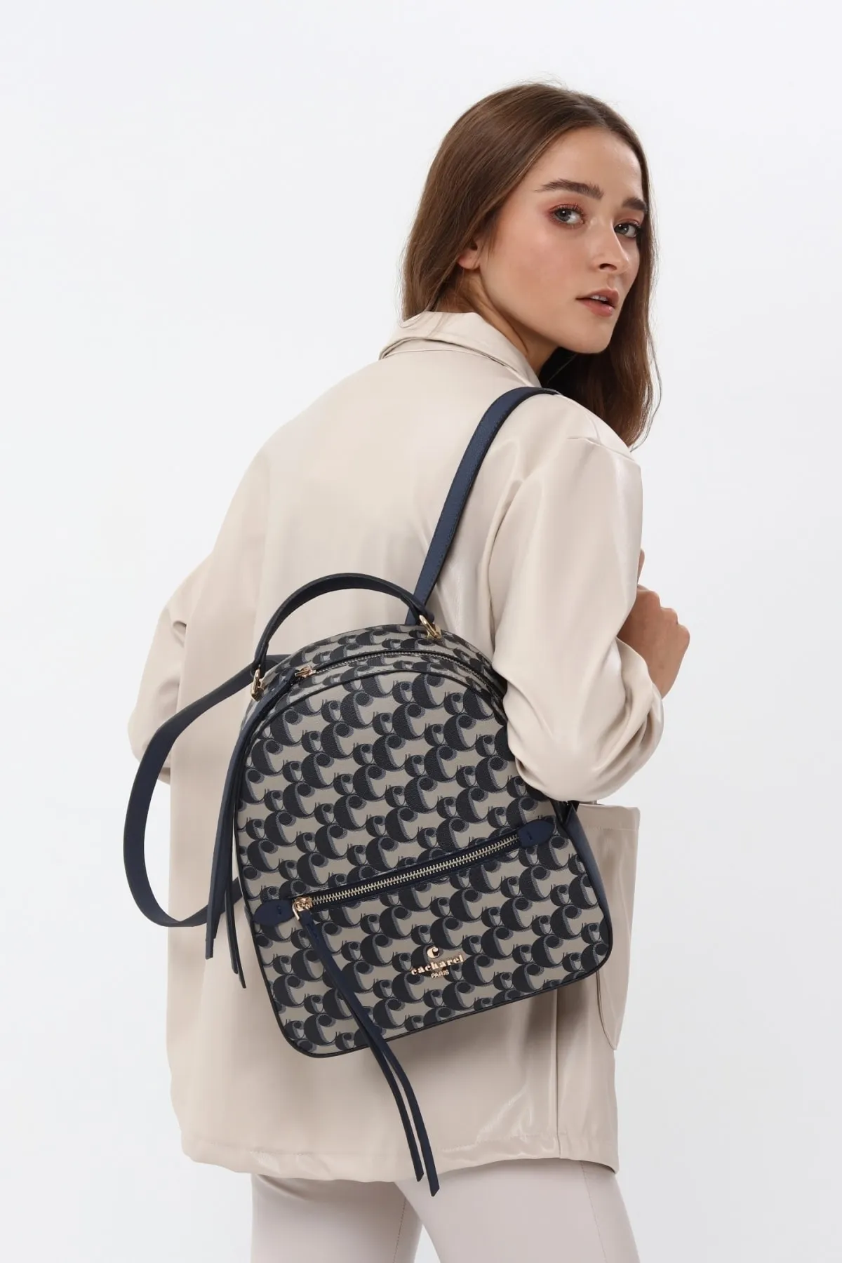 CACHAREL KADIN DESENLİ SIRT ÇANTASI C-065 - LACİVERT 