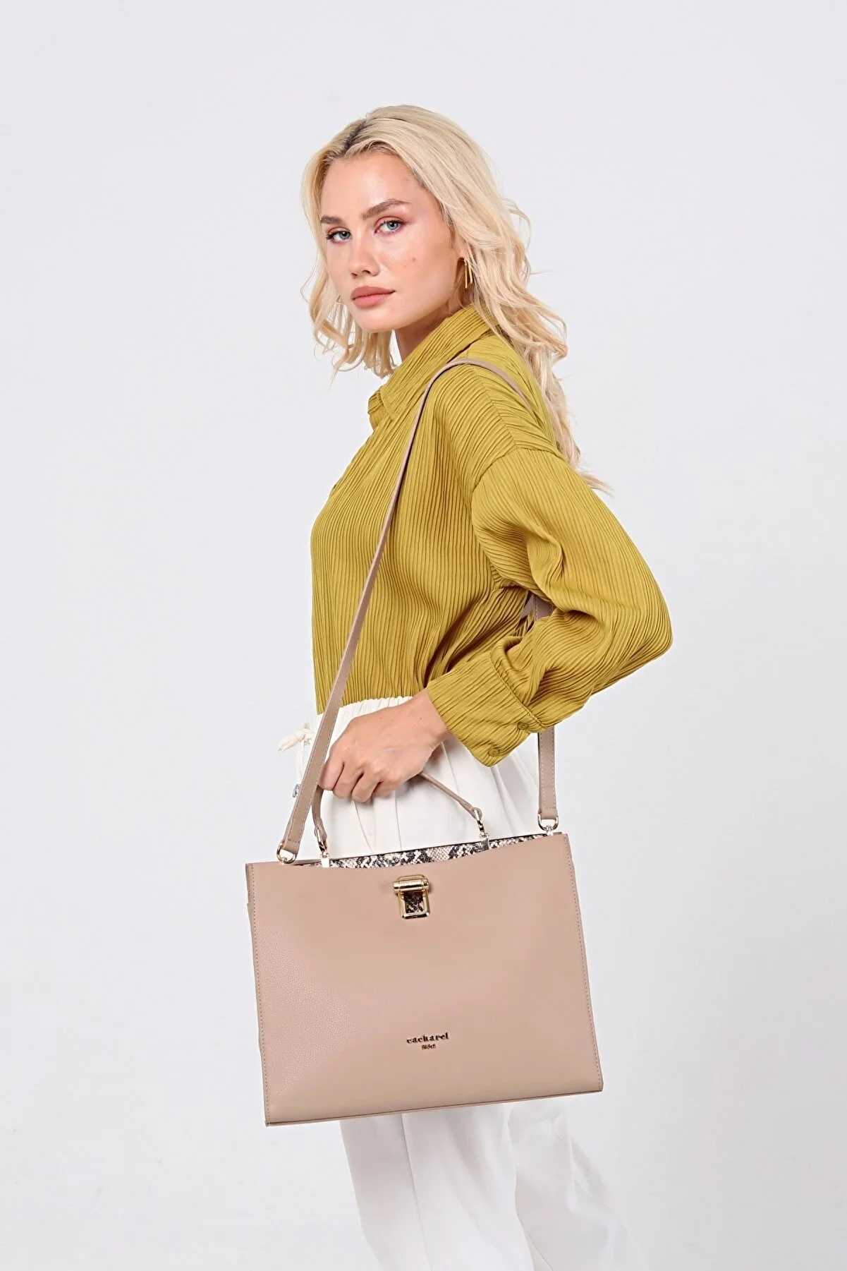 CACHAREL KADIN EL VE OMUZ ÇANTASI-C-053-AÇIK VİZON 