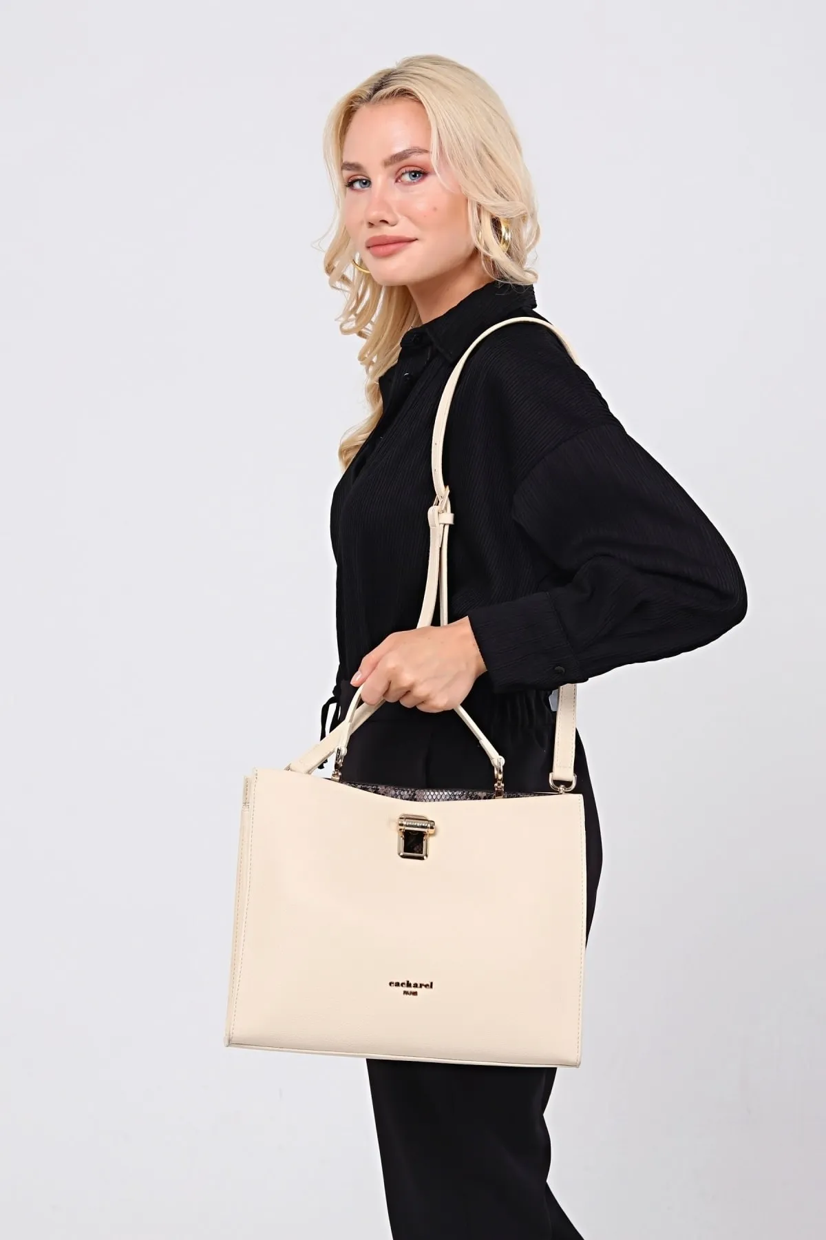 CACHAREL KADIN EL VE OMUZ ÇANTASI-C-053-BEJ 