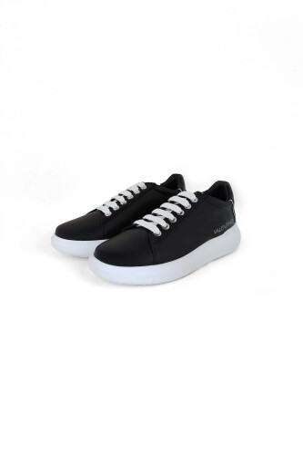 Erkek Bağcıklı Deri Sneaker - Siyah/Beyaz 