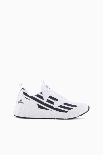 Erkek Bağcıklı Geometrik Tabanlı File Detaylı Sneaker - Beyaz/Siyah - Ea7