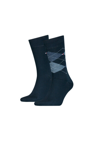 Erkek Baklava Desenli Çorap 2'li Paket - Koyu Lacivert 