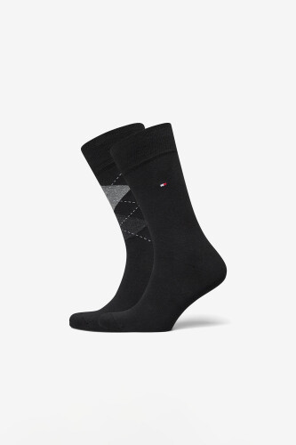 Erkek Baklava Desenli Çorap 2'li Paket - Siyah 