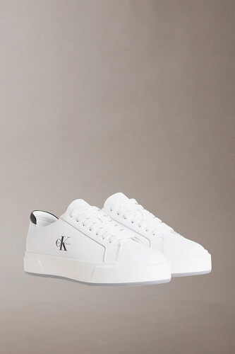 Erkek Basket Cupsole Bağcıklı Deri Spor Ayakkabı - Beyaz/Siyah 