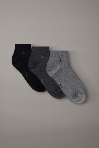 Erkek Bilek Boy Yan Logolu 3'lü Çorap Seti - Siyah/Gri 