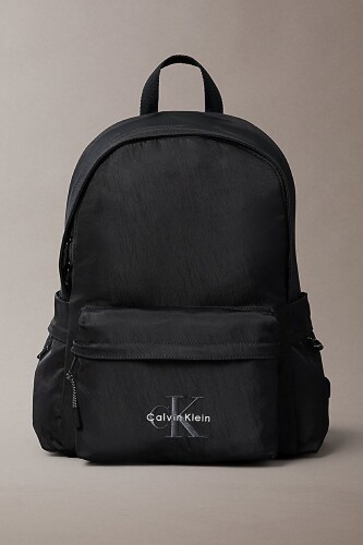 Erkek Cepli Nakış Logolu Sırt Çantası - Siyah 