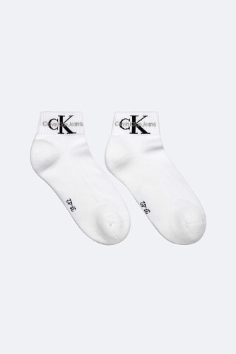 Erkek Çeyrek Konçlu Monogram Logolu Çorap - Beyaz 