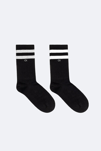 Erkek Çizgili ve Logolu 2'li Soket Çorap Seti - Siyah - Calvin Klein