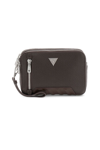 Erkek Dokulu İki Bölmeli El ve Çapraz Askılı Çanta - Kahverengi 