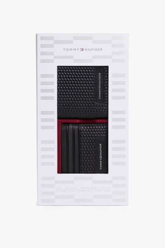 Erkek Dokuma Desenli Cüzdan ve Kartlık Seti - Siyah 