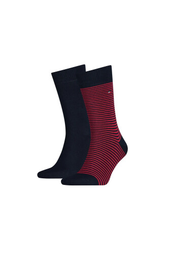Erkek İnce Çizgili Çorap 2'li Paket - Lacivert/Kırmızı 