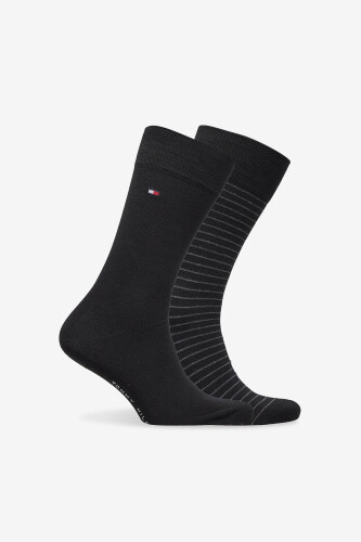 Erkek İnce Çizgili Çorap 2'li Paket - Siyah 