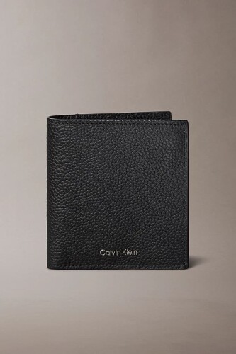 Erkek İnce Tasarım Dokulu Dikey Cüzdan - Siyah - Calvin Klein