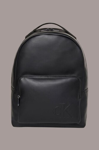 Erkek Kabartma Logolu Fermuarlı Sırt Çantası - Siyah 