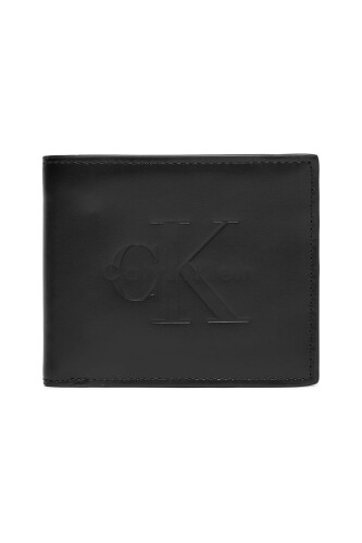 Erkek Kabartma Monogram Logolu Katlanır Cüzdan - Siyah - Calvin Klein