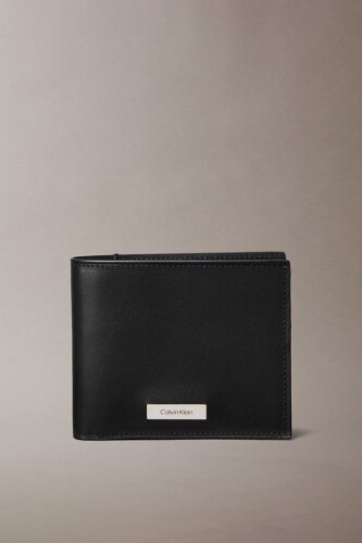 Erkek Kontrast Plakalı Katlanır Cüzdan - Siyah 