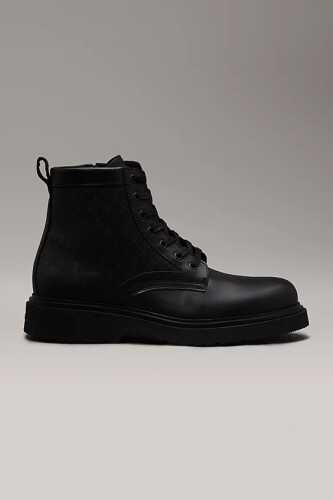 Erkek LACE UP BOOT W/ ZIP Deri Logolu Bot - Siyah - Calvin Klein