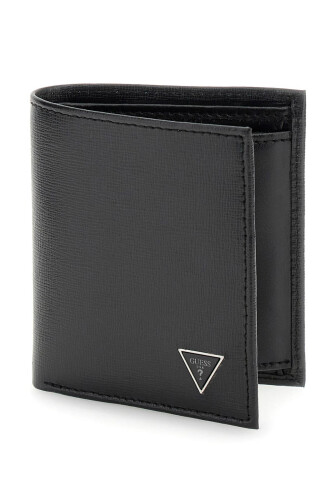 Erkek Logo Detaylı Dokulu Deri Cüzdan - Siyah 