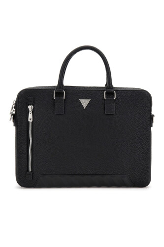 Erkek Metal Logolu Dokulu Evrak Çantası - Siyah 