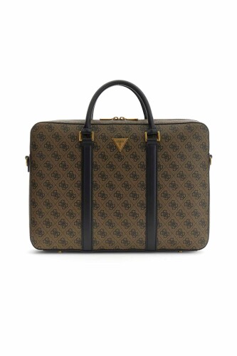 Erkek Milano Logo Desenli Evrak Çantası - Kahverengi 