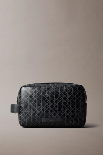 Erkek Monogram Desenli Aksesuar Çantası - Siyah 