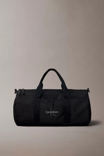 Erkek Nakış Logolu Silindir Seyahat Çantası - Siyah 