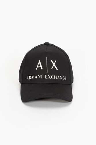 Erkek Nakışlı Yazı Logolu Pamuklu Baseball Şapka - Siyah - ARMANI EXCHANGE