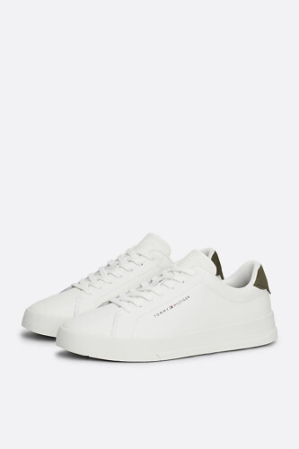 Erkek Pebble Grain Court Sneaker - Beyaz 