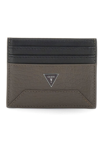 Erkek Ren Bloklu Dokulu Deri Kartlık - Kahverengi 