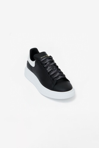 Erkek S.Rubber Kalın Tabanlı Deri Sneakers - Siyah/Beyaz 