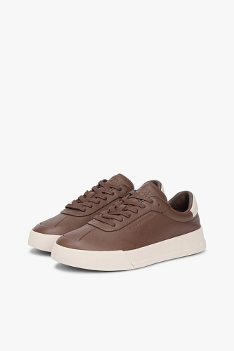 Erkek Th Court Bağcıklı Kabartma Deri Spor Ayakkabı - Kahverengi 