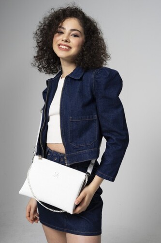 Gofraj Baskılı Çapraz Çanta-BNT_773-Beyaz-A.Gri 