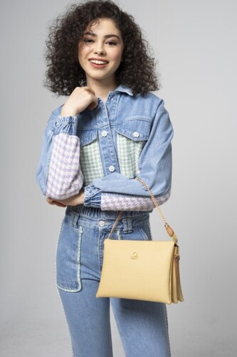 Gofraj Baskılı Çapraz Çanta-BNT_773-Sarı-A.Camel 