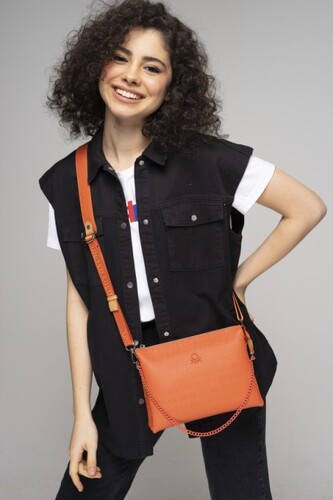 Gofraj Baskılı Çapraz Çanta-BNT_773-Turuncu-A.Camel 