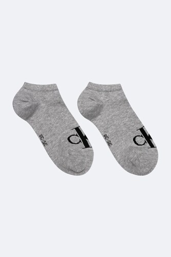Kadın 2'li Monogram Logolu Bilek Çorabı - Gri Melanj 
