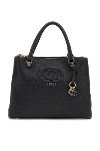 Kadın Aksesuarlı Kabartma Nakış Logolu Omuz Çantası - Siyah 