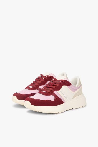 Kadın Bağcıklı Kalın Dişli Taban Sneaker - Kırmızı/Pembe 