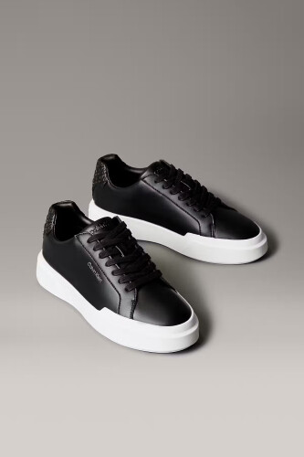 Kadın Bağcıklı Kalın Tabanlı Deri Spor Ayakkabı - Siyah 