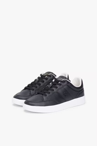 Kadın Bağcıklı Monogram Logo Detaylı Deri Sneaker - Siyah 