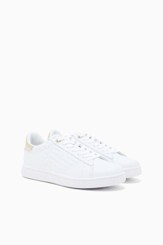 Kadın Bağcıklı Yanı Kabartma Logolu Sneaker - Beyaz 