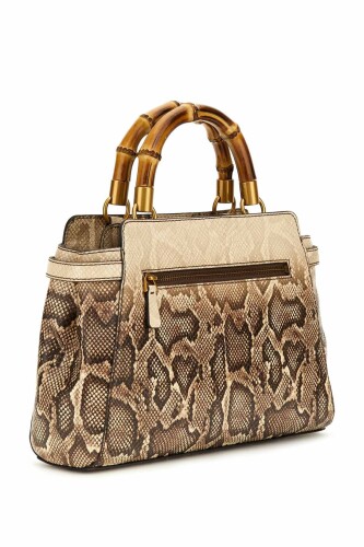 Kadın Bambu Saplı Yılan Desenli Omuz Çantası - Bej - Guess