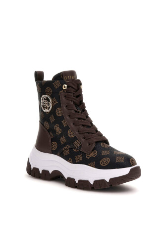 Kadın Benzon Monogram Desenli Taşlı Aksesuarlı Bot - Kahverengi - Guess