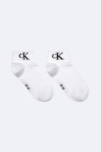 Kadın Bilek Boy Fitilli Logolu 2'li Çorap Seti - Beyaz 