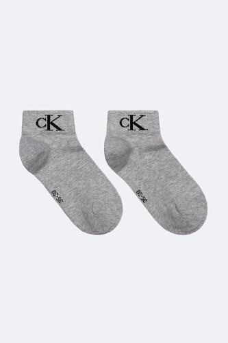 Kadın Bilek Boy Monogram Logolu 2'li Çorap Seti - Gri 
