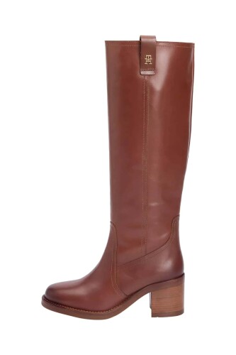 Kadın Blok Topuklu Uzun Binici Çizmesi - Taba 