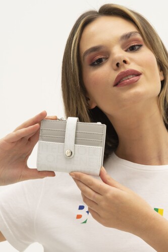 Kadın Bnt Monogram Eskitme Cüzdan - Beyaz 