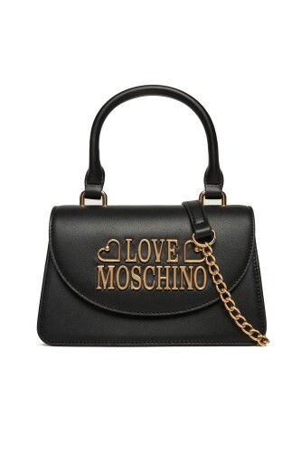 Kadın Capra Altın Renk Logolu Zincir Askılı El Çantası - Siyah - Love Moschino