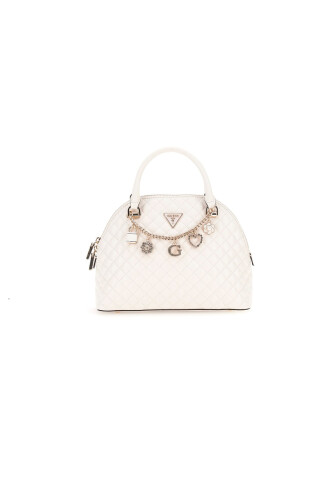 Kadın Charm Aksesuarlı Kapitone Bowling Çanta - Kırık Beyaz 